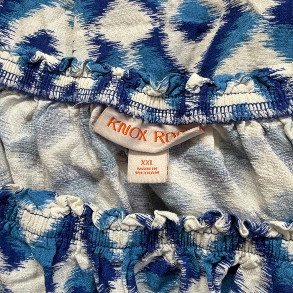 Knox Rose Blue & White Ikat Printed Short Puff Sleeve Blouse XXL - Picture 8 of 9